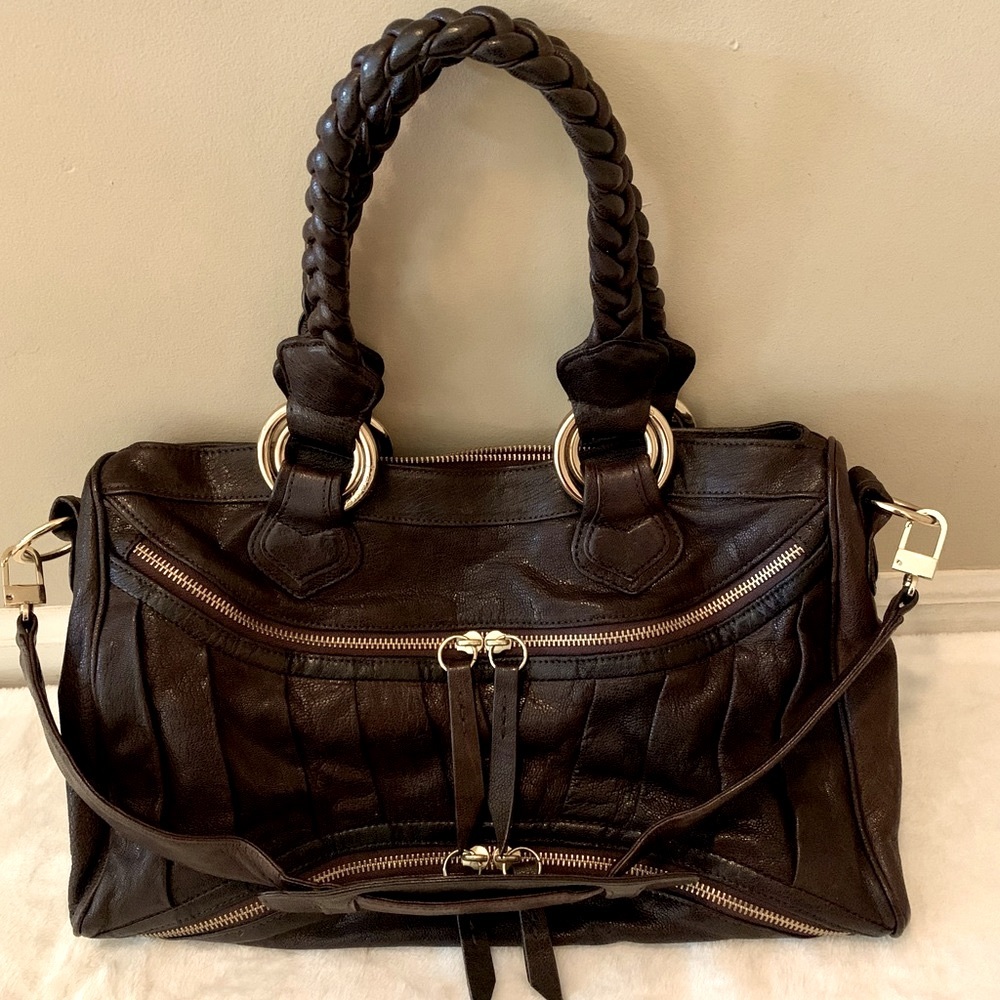 Treesje Asher brown satchel gold hardware removable strap crossbody handbag
